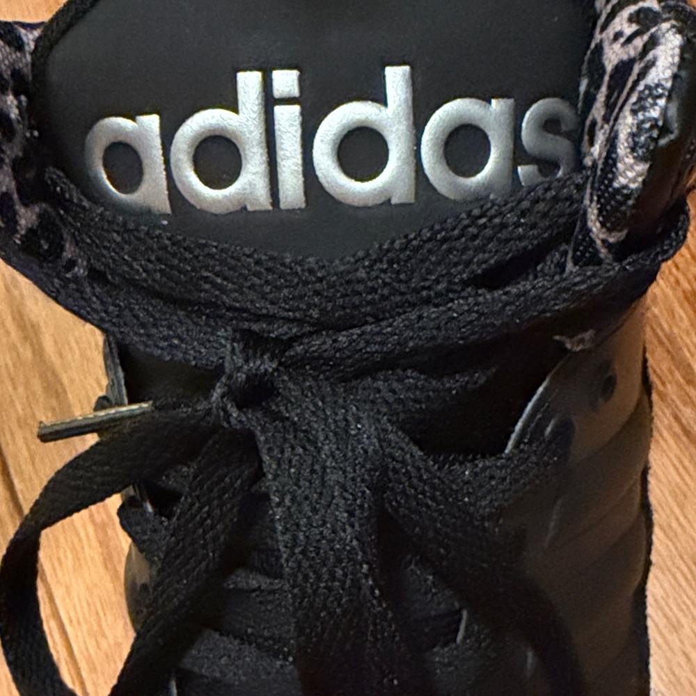 Women’s Size 7 adidas Black High-Top Sneakers with White Soles & Leopard Accent - Picture 5 of 12
